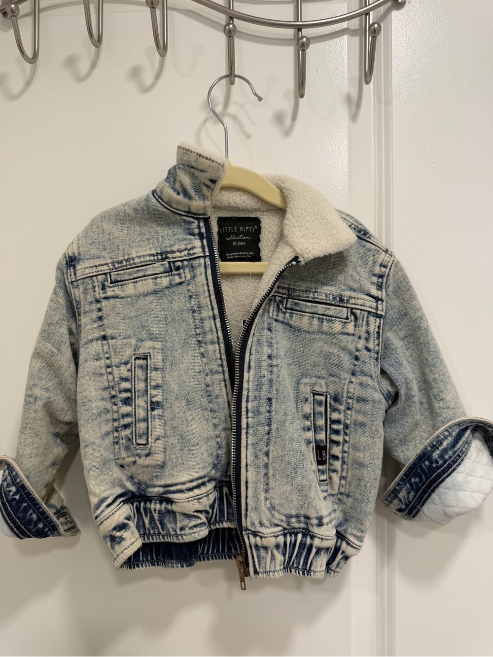 Little Bipsy Acid Wash Light Blue Sherpa-Lined Denim Jacket